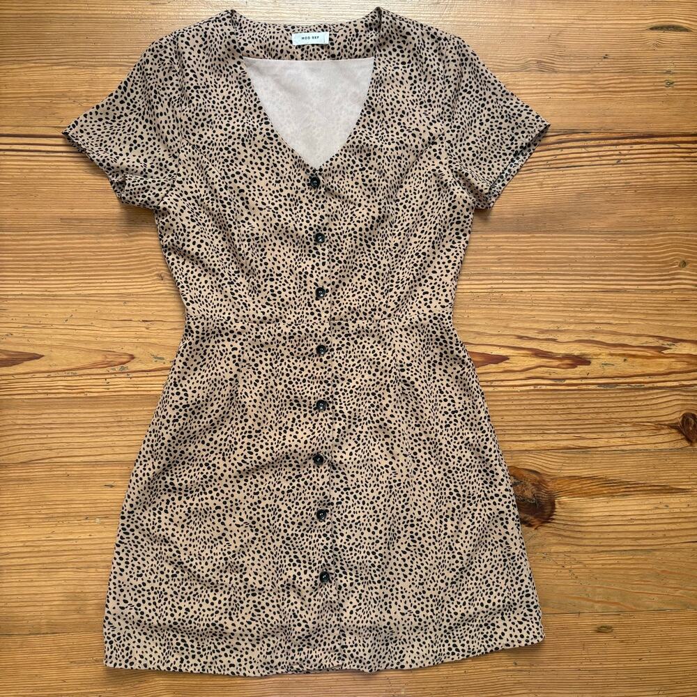 Mod Ref Brown Black Cheetah Print Button Up Short… - image 1